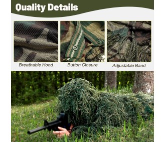 5 in 1 Ghillie Suit, 3D Camouflage Hunting Apparel Including Jacket, Pants, Hood, Carry Bag Suitable for Unisex Adults/Youth